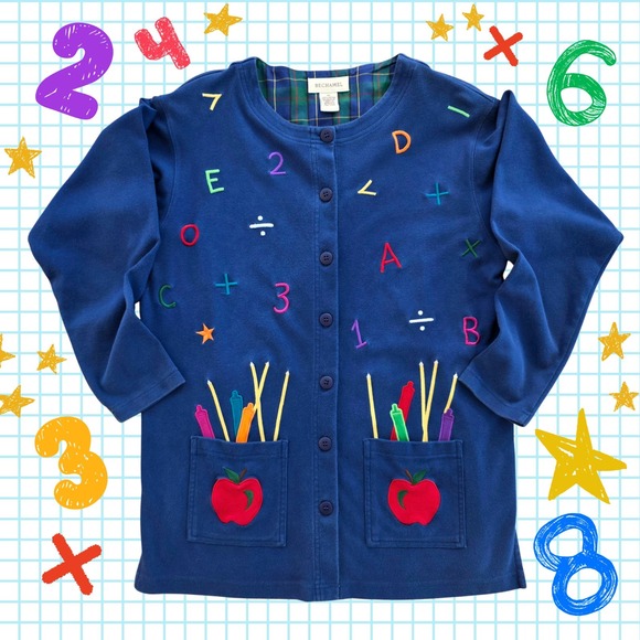 Bechamel Sweaters - Vintage 90s Teacher Sweater Size M Alphabet Pencils Oversized Wearable Art